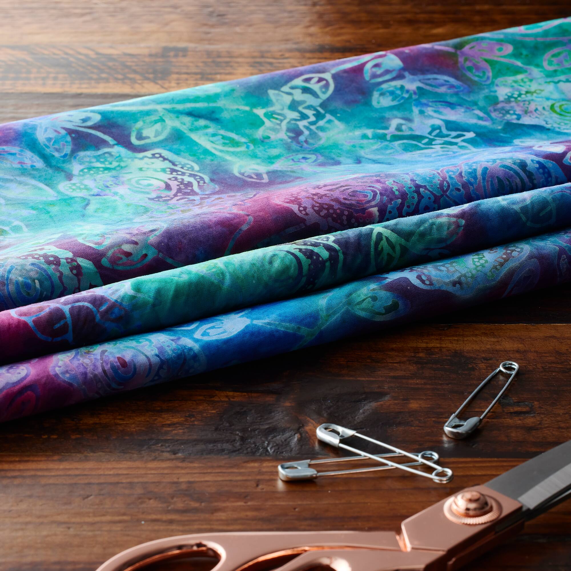 Feldman Batik Royal Raspberry Stamp Rose Cotton Fabric